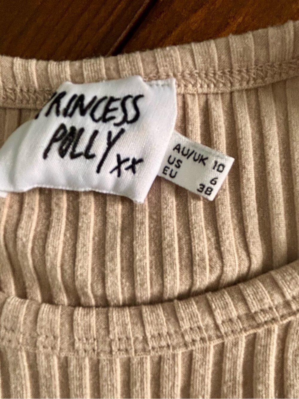 Princess Polly Ribbed Crop Tank in Taupe Beige SZ 6  Minimalist Basic - Picture 5 of 5